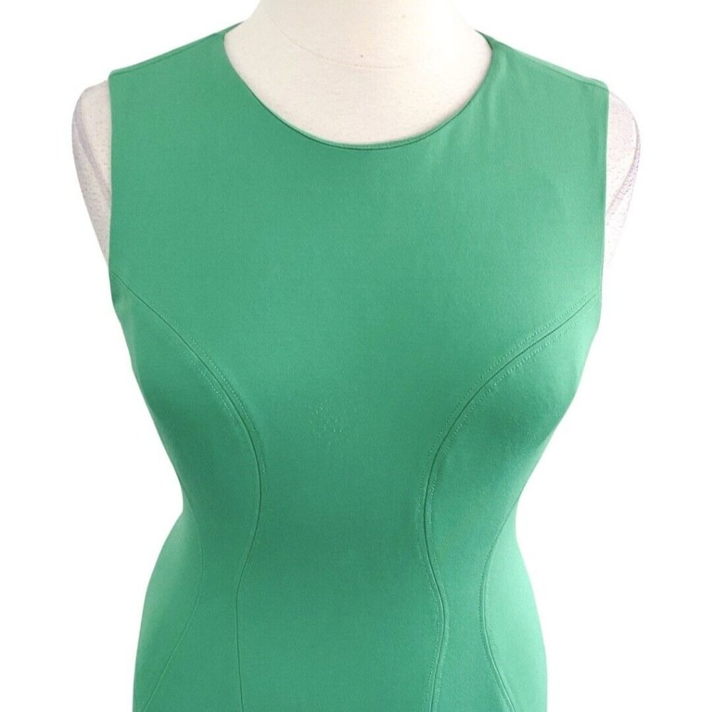 Diane Von Furstenberg Jaelyn Shamrock Green Sleeveless Flounce Hem Dress Size 12 - Picture 4 of 10